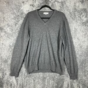 Neiman Marcus Sweater Mens Large Grey Merino Wool Cashmere Blend V-Neck Grandpa